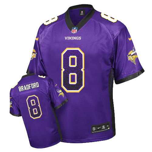 Men's Elite Sam Bradford Nike Jersey Purple - #8 Drift Fashion NFL Minnesota Vikings